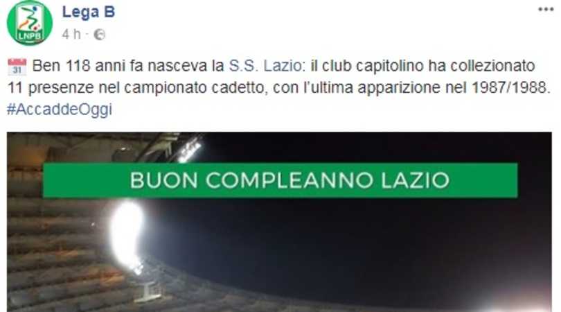 Facebook da Serie B do campeonato italiano dá parabéns para a Lazio