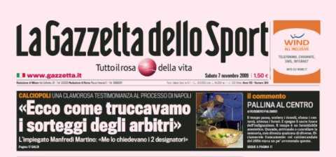 A capa da Gazzetta denunciando o calciopoli