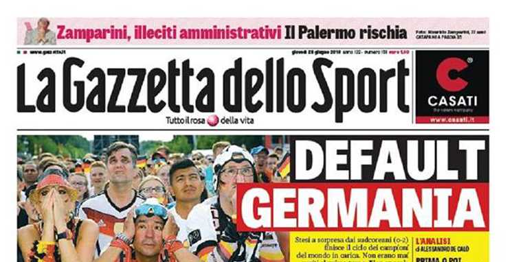 Capa da Gazzetta eliminação da alemanha