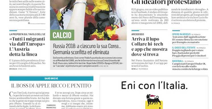 Capa do Il Tirreno eliminação da alemanha