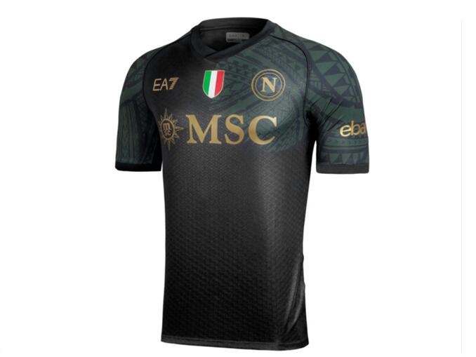 Camisa Napoli preta dourada EA7 2023-2024