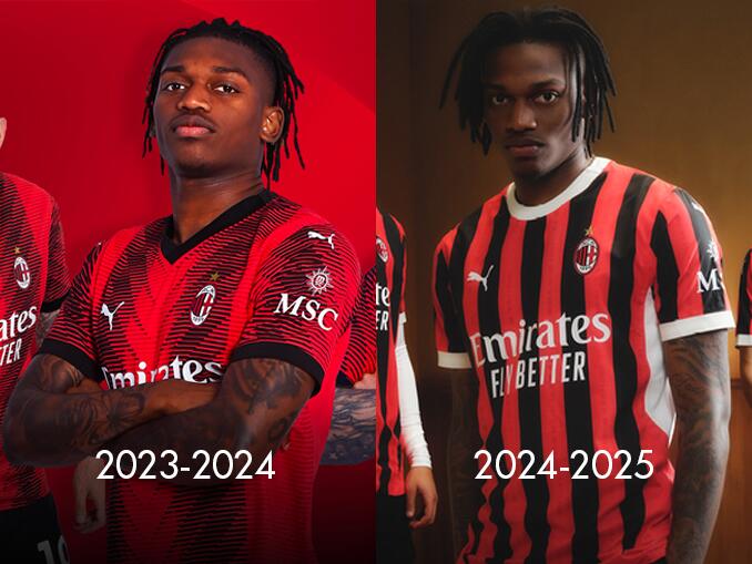Comparativo camisa Milan 2023-2024 e 2024-2025