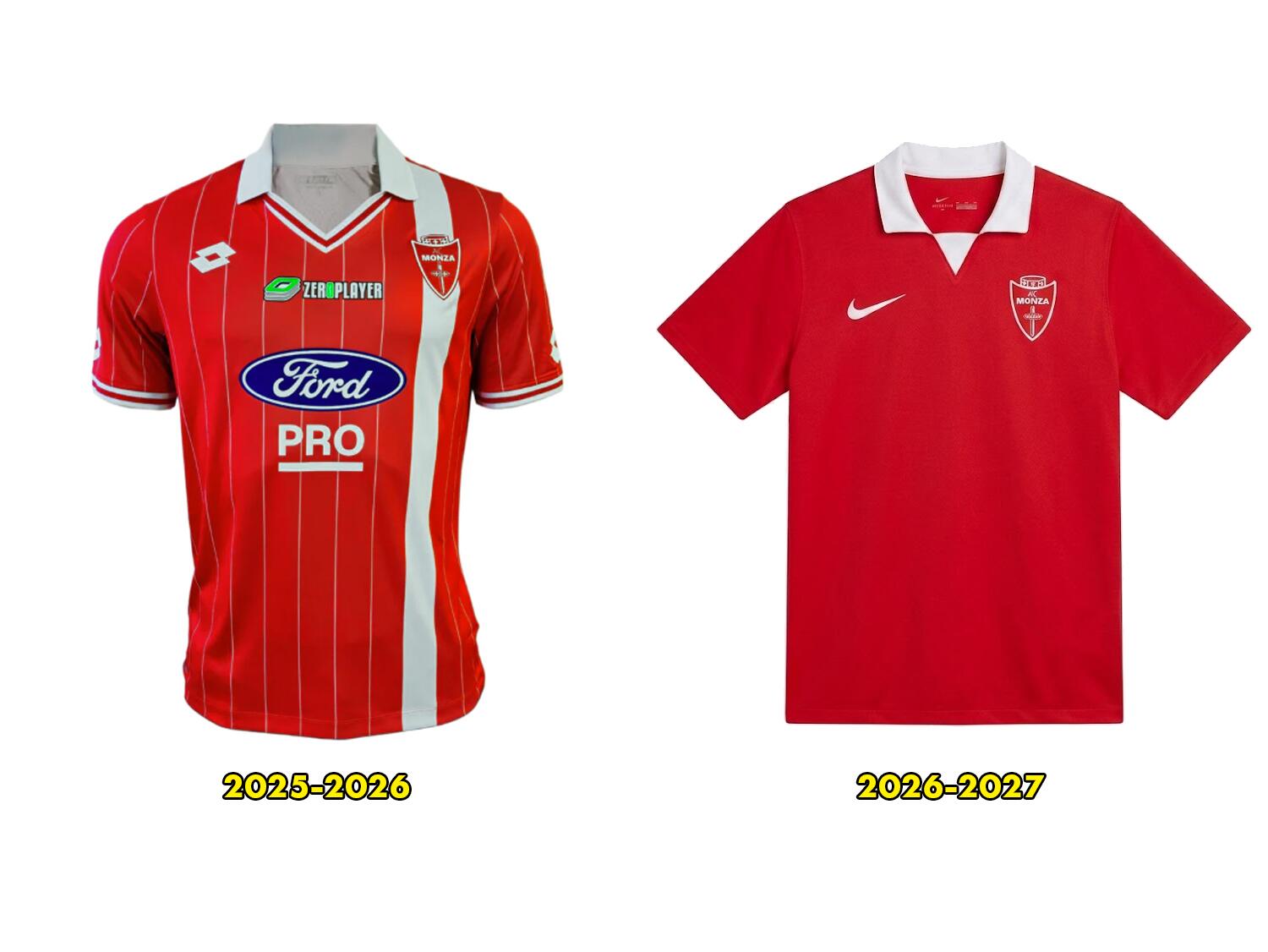 Camisa do Monza comparativo 2025-2026 vs 2026-2027