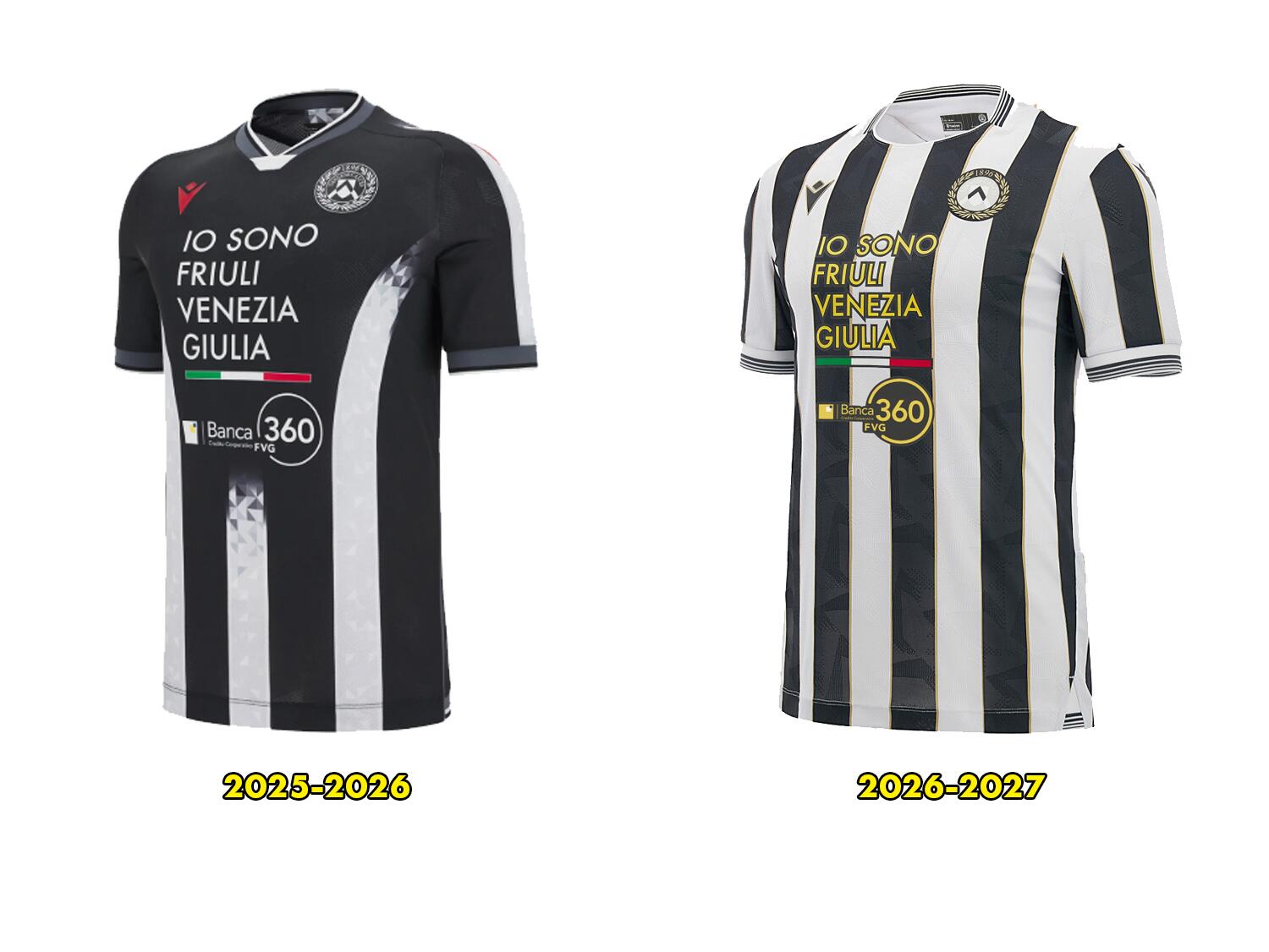 Comparativo Camisa Macron Udinese 2025-2026 vs 2026-2027