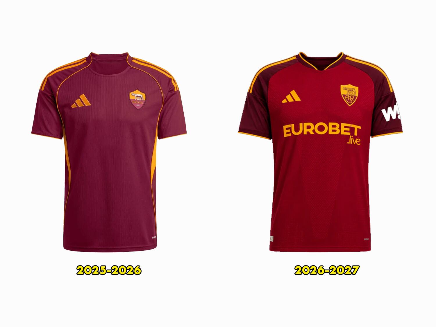 Comparativo Camisa da Roma Adidas 2025-2026 VS 2026-2027