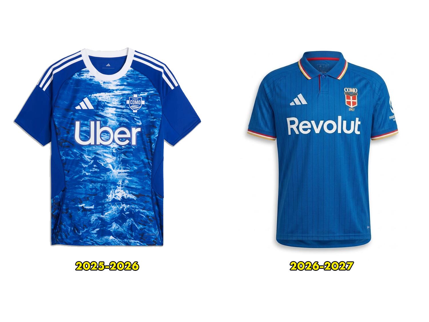 Comparativo camisa do Como Adidas 2025-2026 Vs 2026-2027