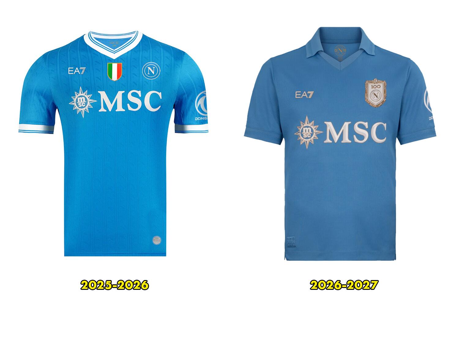 Comparativo camisa do Napoli 2025-2026 vs 2026-2027